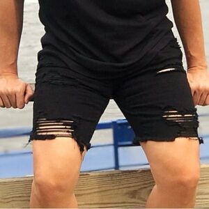 Men's Black Distressed Shorts